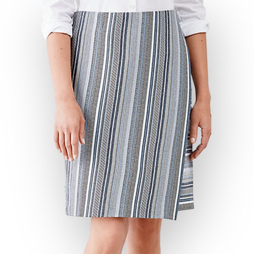 J. Jill NWT Breeze Mountain Faux Wrap Pencil Skirt Size S Blue Stripe Aztec